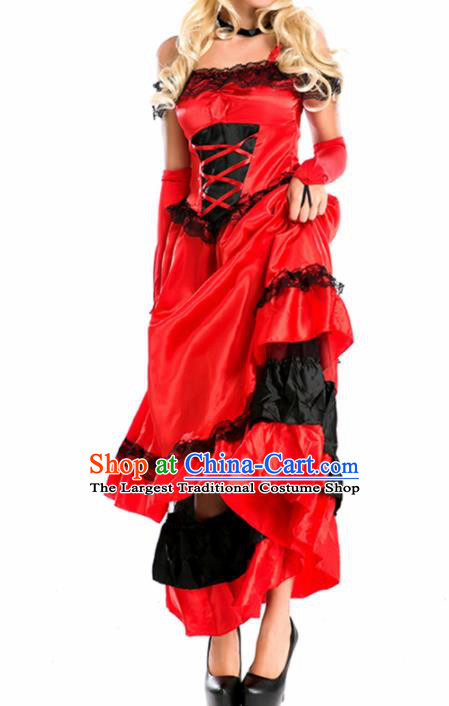 Traditional Europe Middle Ages Drama Red Dress Halloween Cosplay Stage Performance Costume for Women