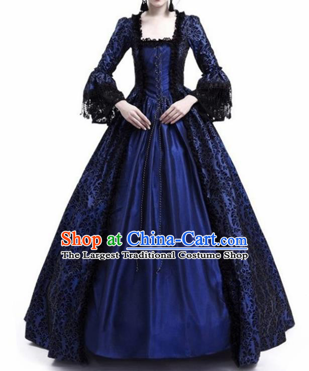 Traditional Europe Middle Ages Countess Blue Dress Halloween Cosplay Stage Performance Costume for Women