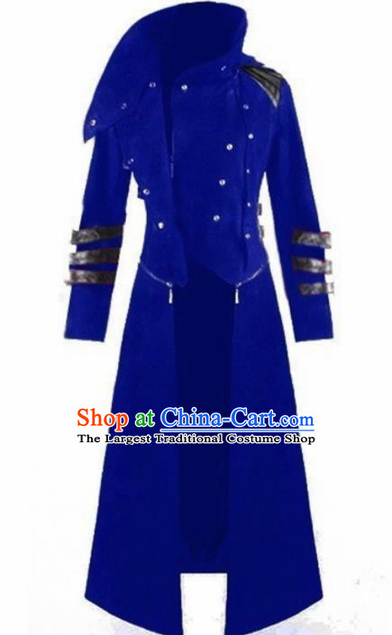 European Medieval Traditional Costume Europe Court Royalblue Coat for Men