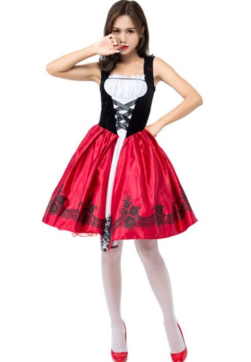 Traditional Europe Middle Ages Witch Red Dress Halloween Cosplay Stage Performance Costume for Women