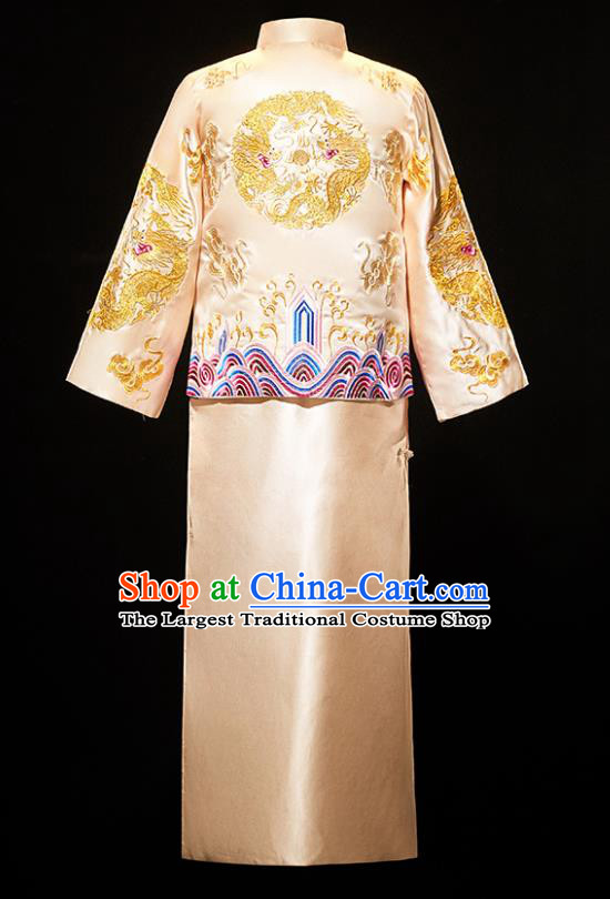 Chinese Traditional Bridegroom Wedding Costumes Tang Suit Golden Mandarin Jacket and Long Gown for Men