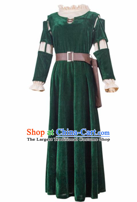Traditional Europe Middle Ages Green Velvet Dress Halloween Cosplay Stage Performance Costume for Women