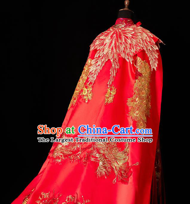 Chinese Traditional Wedding Long Cloak Toast Xiuhe Suit Ancient Bride Full Dress for Women