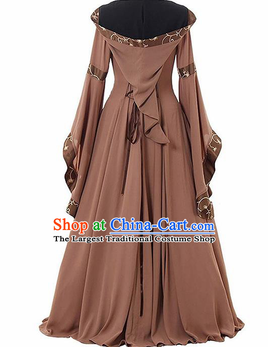 Traditional Europe Renaissance Brown Dress European Drama Stage Performance Halloween Cosplay Court Costume for Women