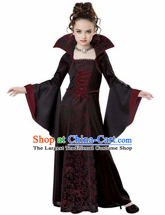 Traditional Europe Renaissance Wine Red Dress Stage Performance Halloween Cosplay Witch Costume for Kids
