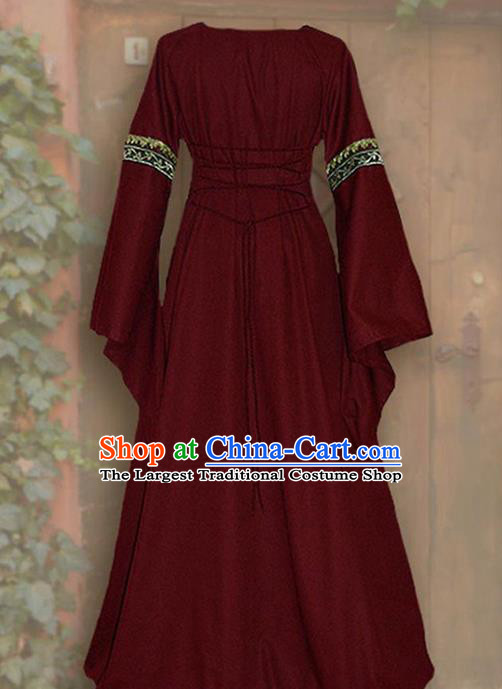 Traditional Europe Renaissance Wine Red Dress Halloween Cosplay Stage Performance Costume for Women