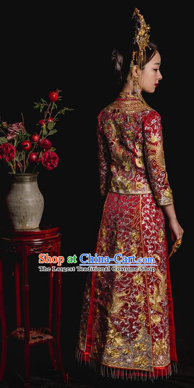 Chinese Traditional Wedding Costumes Embroidered Phoenix Toast Xiuhe Suit Ancient Bride Full Dress for Women