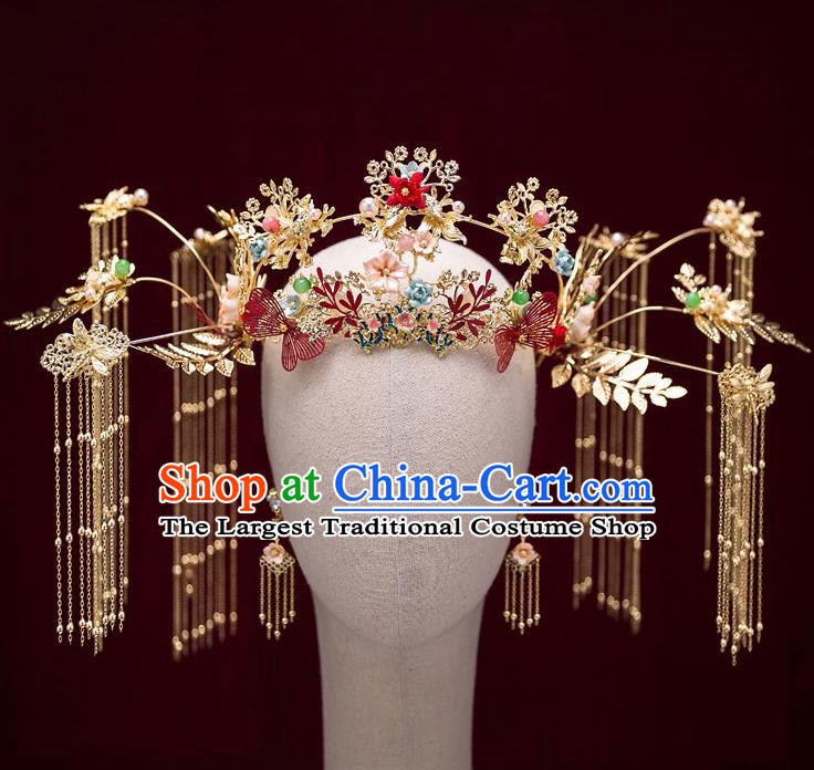 Chinese Traditional Bride Colorful Phoenix Coronet Handmade Hairpins Wedding Hair Accessories for Women