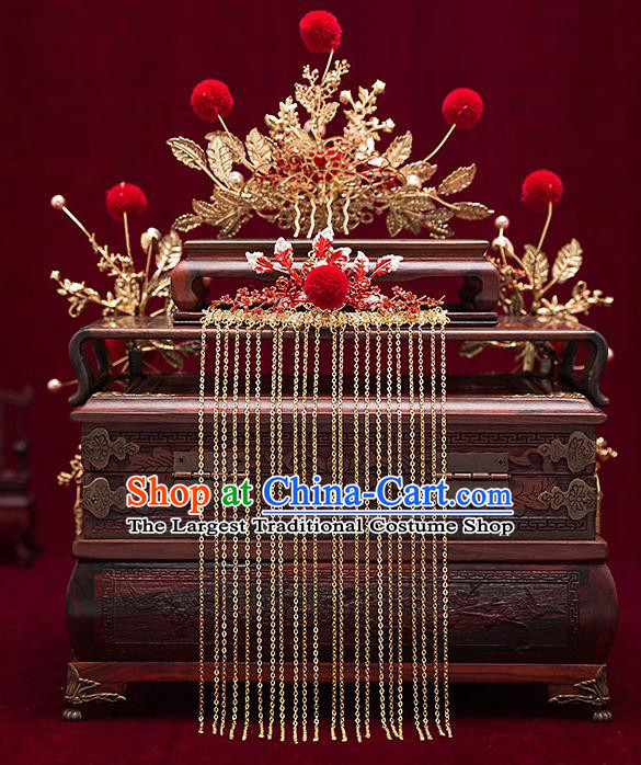 Chinese Traditional Bride Hair Combs Handmade Hairpins Wedding Hair Accessories Complete Set for Women