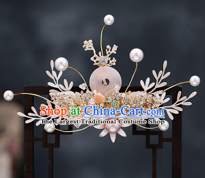 Chinese Traditional Rose Quartz Hair Comb Bride Handmade Hairpins Wedding Hair Accessories Complete Set for Women