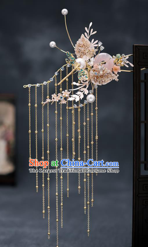 Chinese Traditional Rose Quartz Hair Comb Bride Handmade Hairpins Wedding Hair Accessories Complete Set for Women