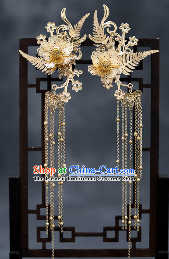 Chinese Traditional Golden Leaf Hair Comb Bride Handmade Hairpins Wedding Hair Accessories Complete Set for Women