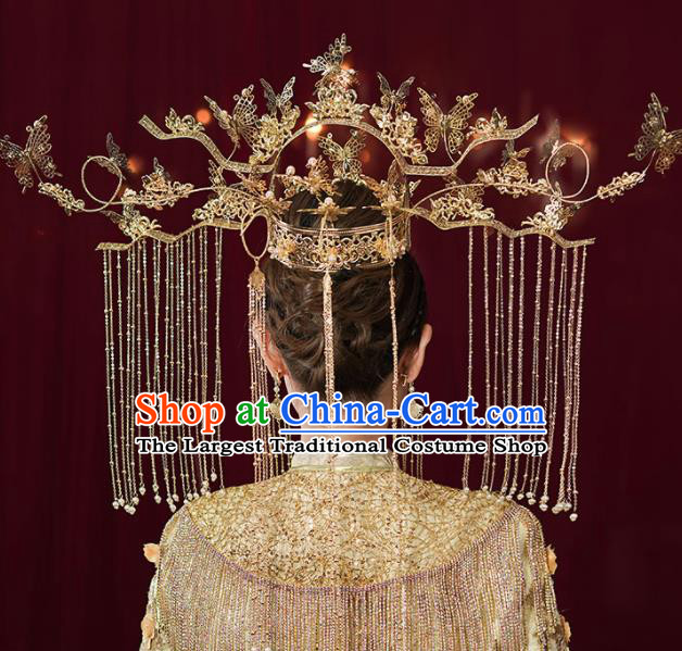 Chinese Traditional Wedding Luxury Phoenix Coronet Bride Handmade Tassel Hairpins Hair Accessories Complete Set for Women