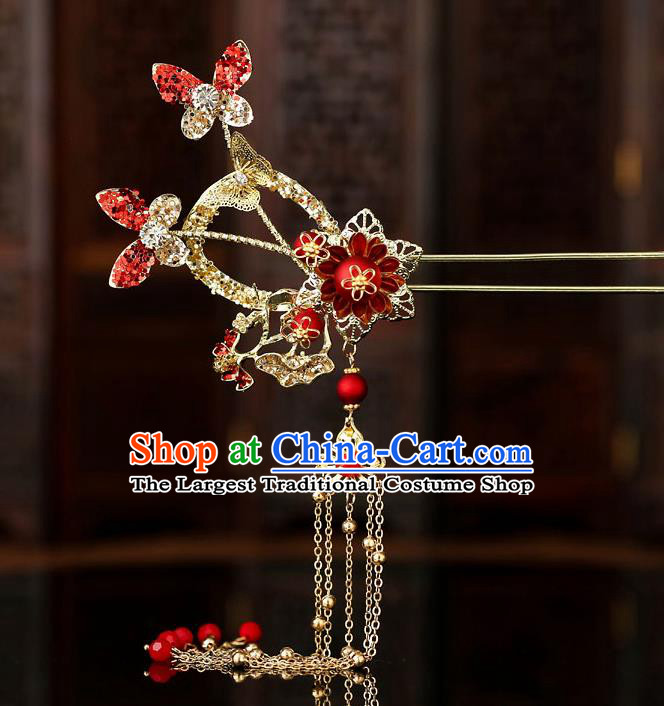 Chinese Traditional Bride Handmade Crystal Butterfly Hairpins Wedding Hair Accessories for Women