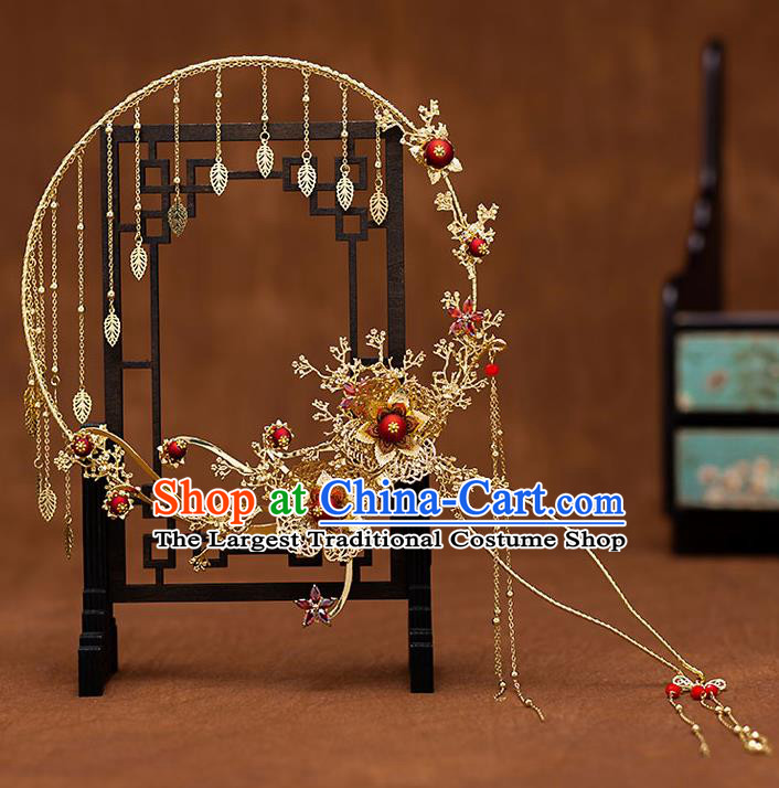 Chinese Traditional Wedding Golden Plum Palace Fans Ancient Bride Prop Round Fan for Men