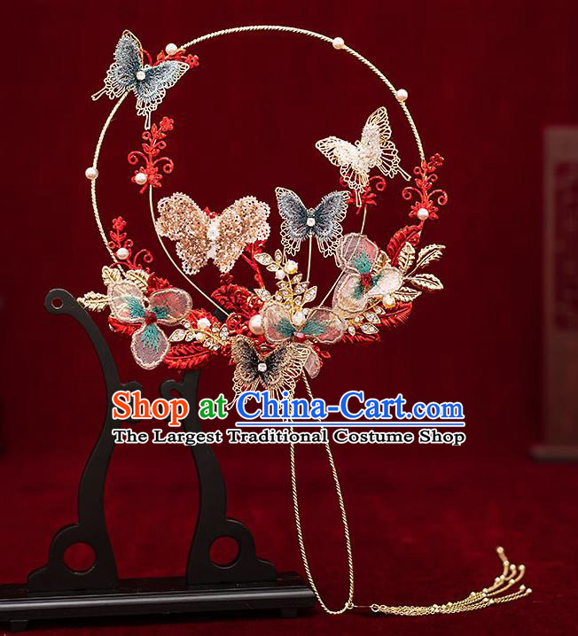 Chinese Traditional Wedding Palace Fans Ancient Bride Prop Butterfly Round Fan for Men