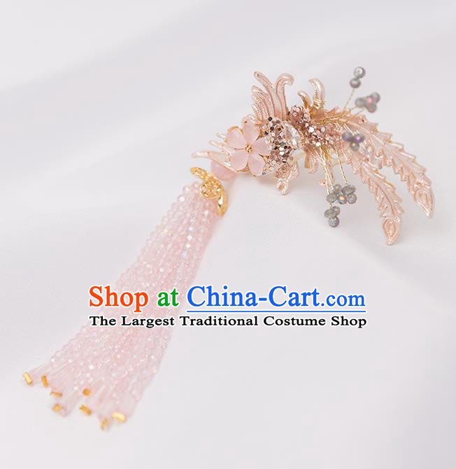 Top Chinese Traditional Phoenix Hair Claw Handmade Hanfu Pink Tassel Hairpins Hair Accessories for Women