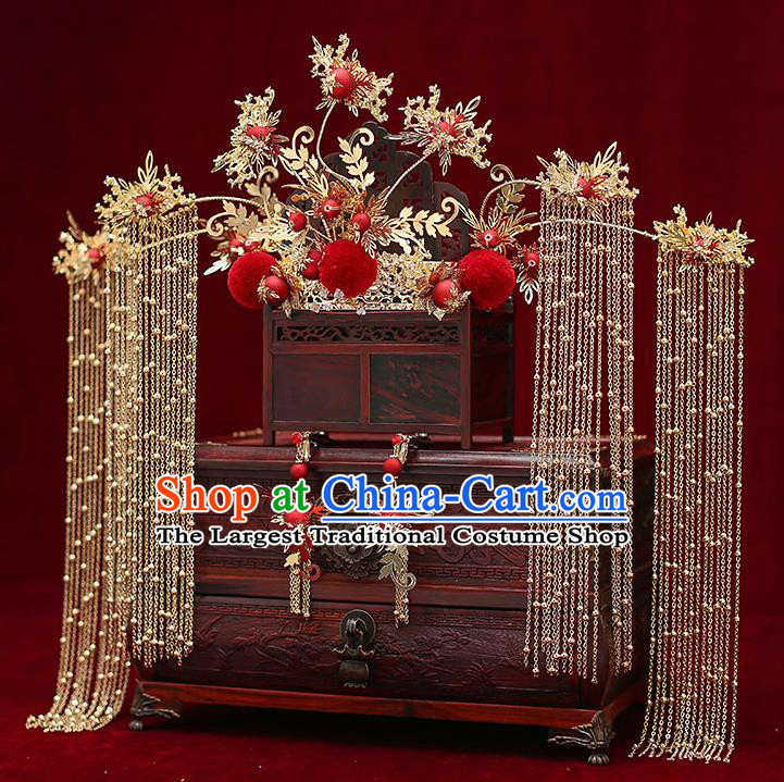 Top Chinese Traditional Wedding Luxury Phoenix Coronet Bride Handmade Hairpins Hair Accessories Complete Set