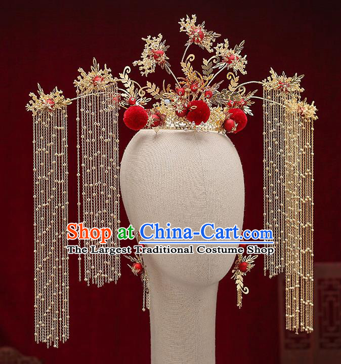 Top Chinese Traditional Wedding Luxury Phoenix Coronet Bride Handmade Hairpins Hair Accessories Complete Set