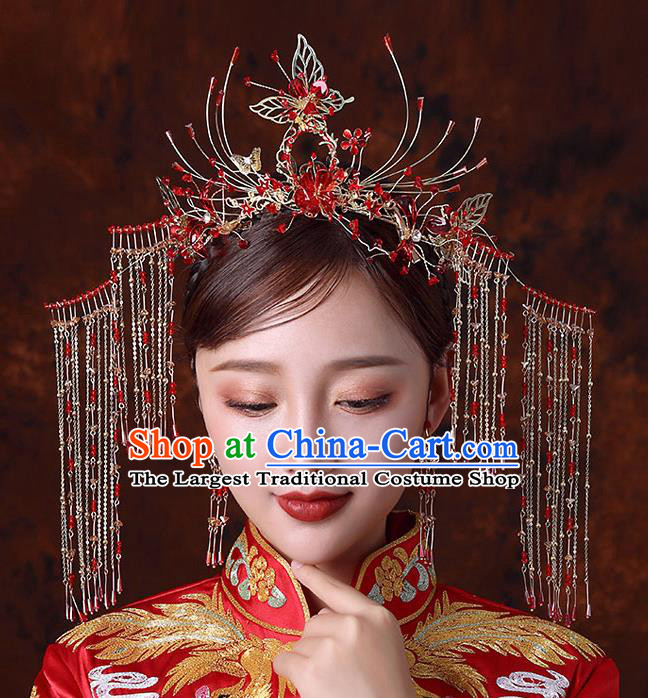 Top Chinese Traditional Wedding Tassel Hair Clasp Bride Handmade Hairpins Hair Accessories Complete Set
