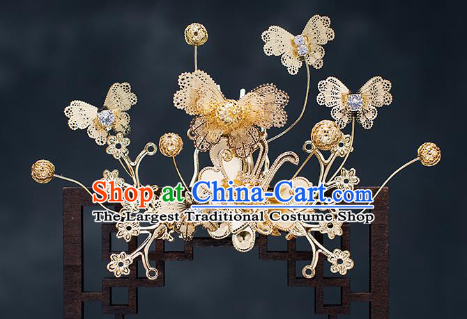 Top Chinese Traditional Wedding Hair Comb Bride Handmade Golden Butterfly Hairpins Hair Accessories Complete Set