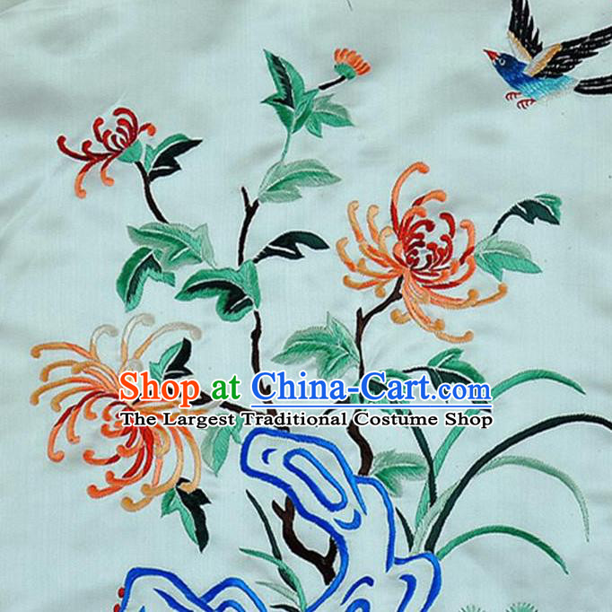 Traditional Chinese Embroidered Chrysanthemum Cushion Fabric Patches Hand Embroidering Applique Suzhou Embroidery White Silk Accessories