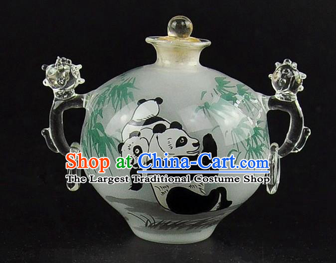 Chinese Handmade Snuff Bottle Craft with Handles Traditional Inside Painting Bamboo Panda Snuff Bottles Artware