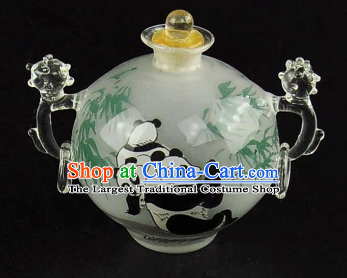 Chinese Handmade Snuff Bottle Craft with Handles Traditional Inside Painting Bamboo Panda Snuff Bottles Artware