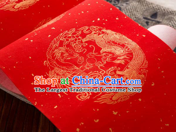 Traditional Chinese Classical Dragon Phoenix Pattern Calligraphy Red Scroll Paper Spring Festival Handmade Couplet Paper Craft