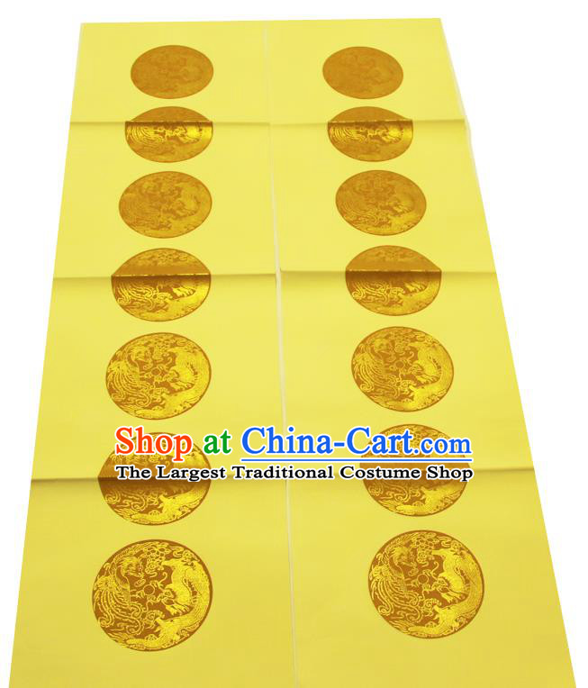 Traditional Chinese Classical Dragon Phoenix Pattern Yellow Scroll Paper Handmade Calligraphy Seven Characters Couplet Xuan Paper Craft