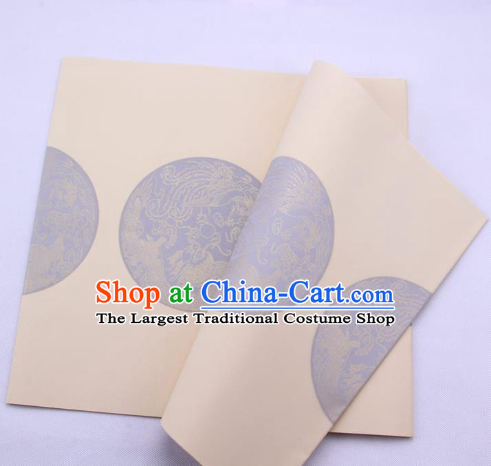 Traditional Chinese Classical Dragon Phoenix Pattern Beige Couplet Paper Handmade Calligraphy Seven Characters Scroll Xuan Paper Craft