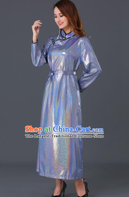 Chinese Traditional Mongolian Lilac Dress Ethnic Woman Informal Costume Mongol Minority Garment