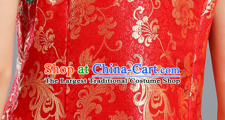 Traditional Chinese Mongol Ethnic Red Brocade Vest Minority Garment Costume Mongolian Nationality Informal Waistcoat Apparels for Woman