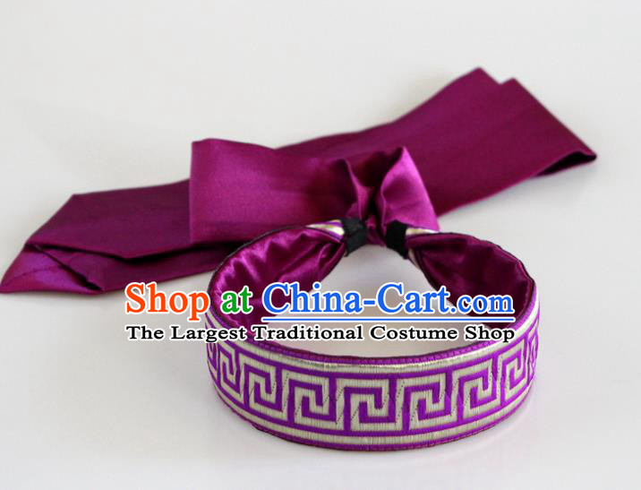 Traditional Chinese Ethnic Dance Purple Silk Ribbon Hair Clasp Mongol Minority Headband Mongolian Hair Accessories