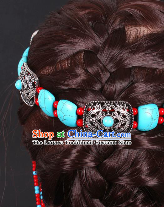 Traditional Chinese Mongol Minority Women Hair Accessories Mongolian Ethnic Dance Beads Tassel Hair Clasp