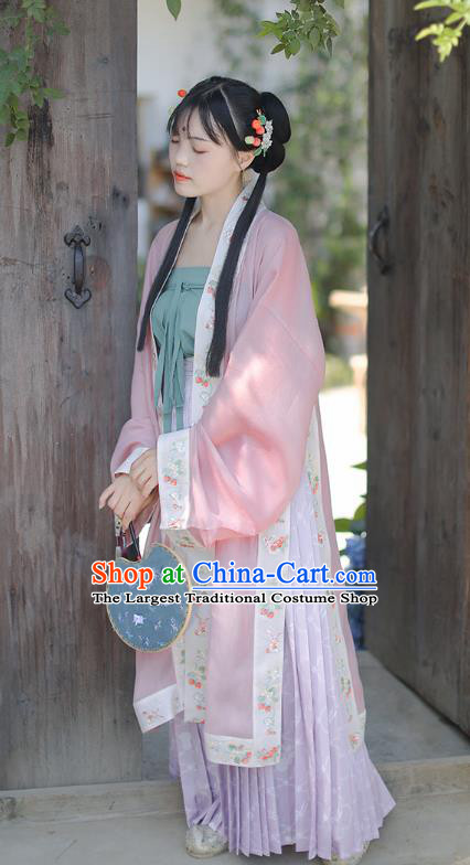 Chinese Ancient Village Girl Garment Song Dynasty Young Lady Dress Traditional BeiZi Top and Skirt Hanfu Costumes Complete Set