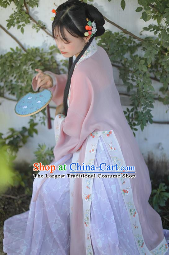 Chinese Ancient Village Girl Garment Song Dynasty Young Lady Dress Traditional BeiZi Top and Skirt Hanfu Costumes Complete Set
