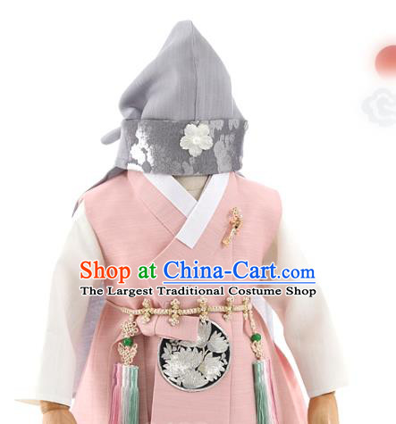 Asian Korea Children Birthday Fashion Korean Traditional Embroidered Pink Shirt and Pants Apparels Hanbok Costumes for Kids