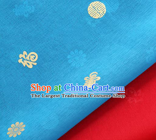 Asian Korea Traditional Longevity Chrysanthemum Pattern Blue Silk Fabric Korean Fashion Material