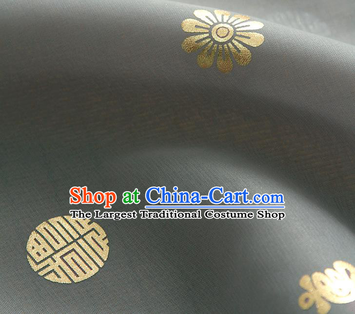 Asian Korea Traditional Longevity Chrysanthemum Pattern Grey Silk Fabric Korean Fashion Hanbok Material