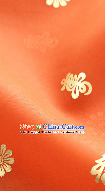 Asian Korea Traditional Longevity Chrysanthemum Pattern Orange Silk Fabric Korean Fashion Hanbok Material