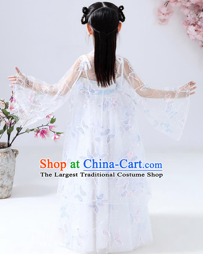 Chinese Traditional Tang Suit White Hanfu Dress Ancient Girl Costumes Stage Show Apparels for Kids