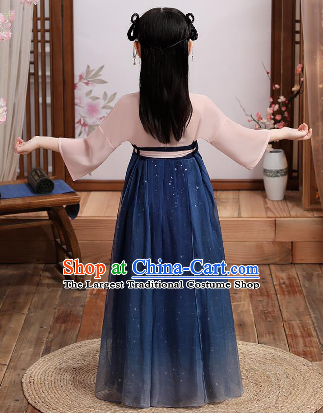 Chinese Traditional Hanfu Dress Ancient Girl Costumes Stage Show Apparels Blouse and Navy Skirt for Kids