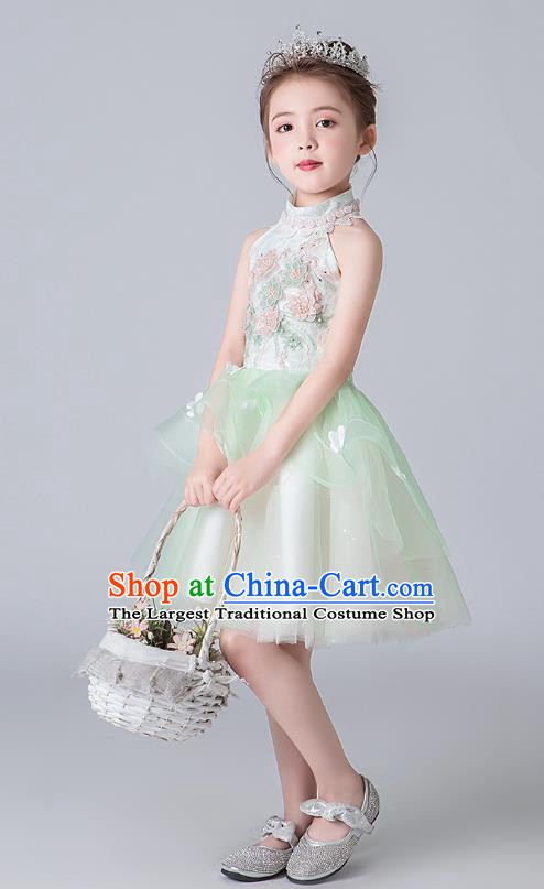 Professional Stage Show Green Veil Bubble Dress Girls Birthday Costume Children Top Grade Compere Short Full Dress