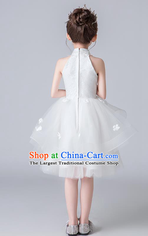 Professional Stage Show White Veil Bubble Dress Girls Birthday Costume Children Top Grade Compere Short Full Dress