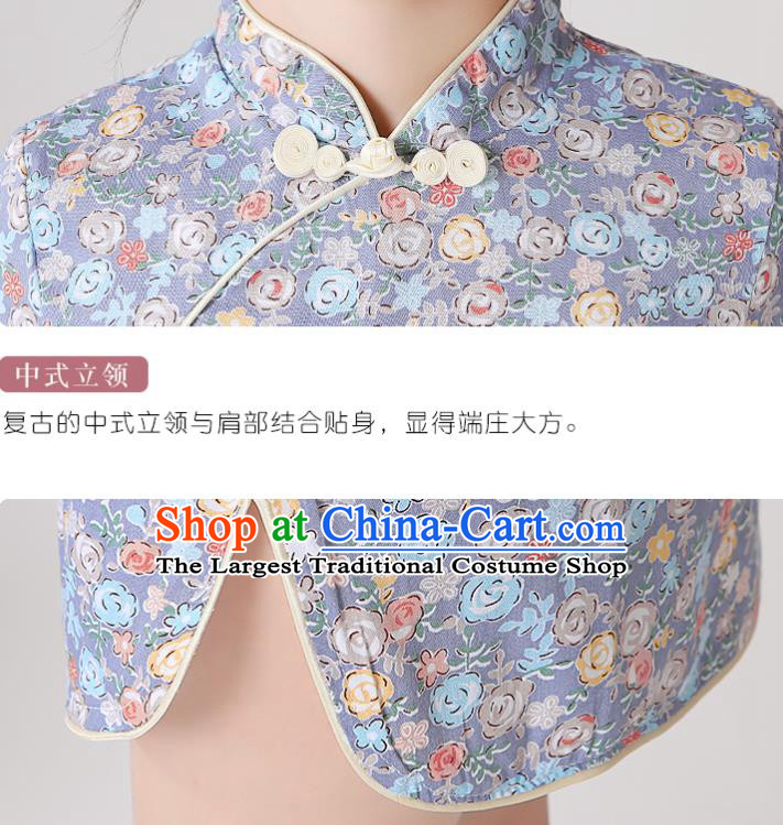 Chinese Traditional Tang Suit Grey Qipao Dress Apparels Ancient Girl Costumes Stage Show Short Cheongsam for Kids