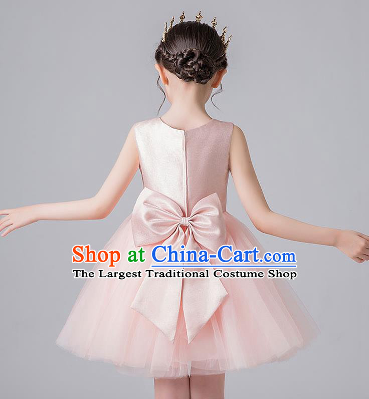 Professional Stage Show Pink Veil Bubble Dress Girls Birthday Costume Children Top Grade Compere Short Bowknot Full Dress
