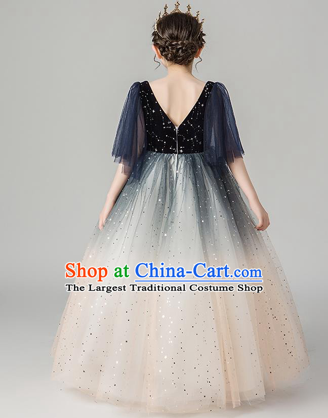 Professional Stage Show Girls Catwalks Navy Velvet Dress Children Birthday Costume Top Grade Compere Veil Full Dress