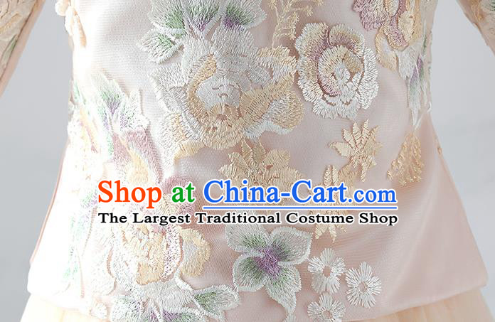 Chinese Traditional Tang Suit Apricot Blouse and Skirt Qipao Dress Ancient Girl Costumes Stage Show Cheongsam Apparels for Kids