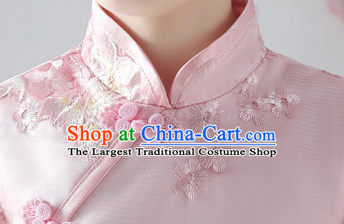 Chinese Traditional Tang Suit Pink Blouse and Skirt Qipao Dress Girl Costumes Stage Show Cheongsam Apparels for Kids
